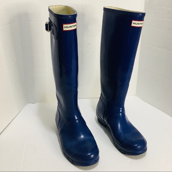 HUNTER Talk Pull On Blue Boots Size 8M - Picture 4 of 13
